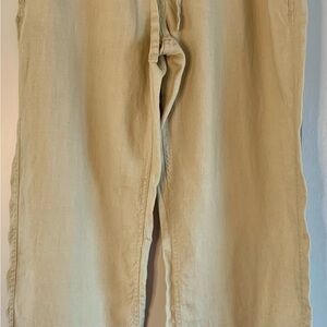 Men’s 100% Linen Pants 36x30 Beige Elastic Waist Drawstring Zip Button Summer